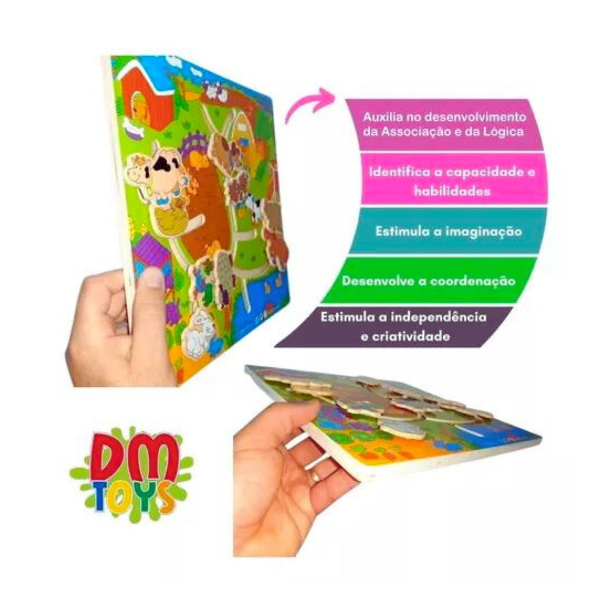 Kit Aprenda Brincando Animais Da Fazenda - DM Toys + Chicken Movida Á Corda - Ark Toys Kit Aprenda Brincando Animais Da Fazenda - DM Toys + Chicken Movida Á Corda - Ark Toys